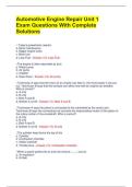 Automotive Engine Repair Unit 1 Exam Questions With Complete Solutions