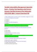 Tenable Vulnerability Management Specialist  Exam &ndash; Practice Test Questions And Correct  Answers &lpar;Verified Answers&rpar; Plus Rationales  2025&sol;2026 Q&A &vert; Instant Download Pdf 