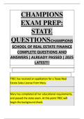 Champions Exam Preparation State Questions - Champions School of Real Estate Finance Complete Questions and Answers  Already Passed  2025 Latest&excl;&excl;&period;