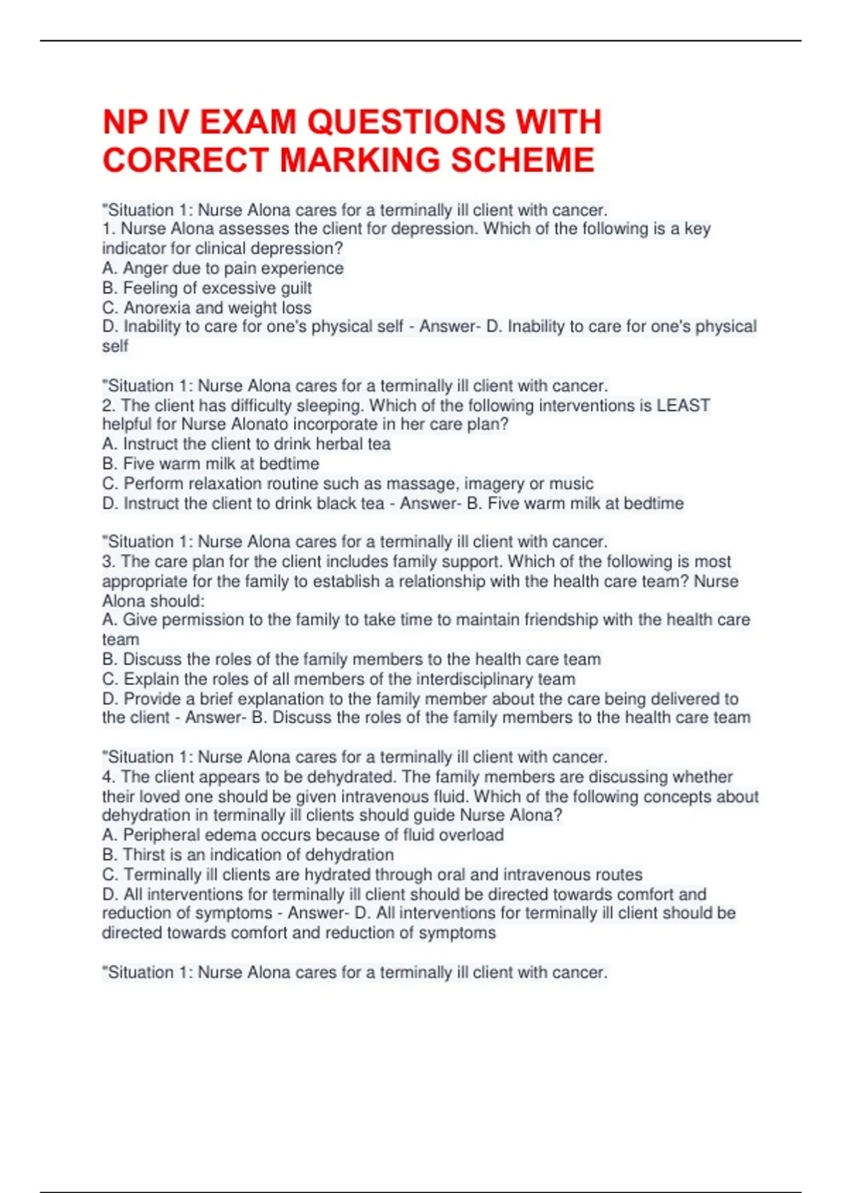 Np Style Question NP IV EXAM QUESTIONS WITH CORRECT MARKING SCHEME - NP IV - Stuvia US