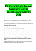 PA Motor Vehicle Damage Appraiser's License Questions And Answers 2025