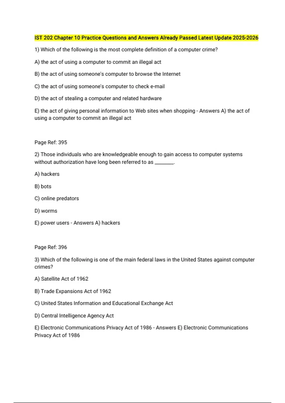 IST 202 Chapter 10 Practice Questions and Answers Already Passed Latest ...