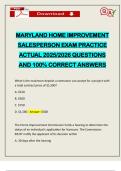 MARYLAND HOME IMPROVEMENT SALESPERSON EXAM PRACTICE ACTUAL 2025&sol;2026 QUESTIONS AND 100&percnt; CORRECT ANSWERS