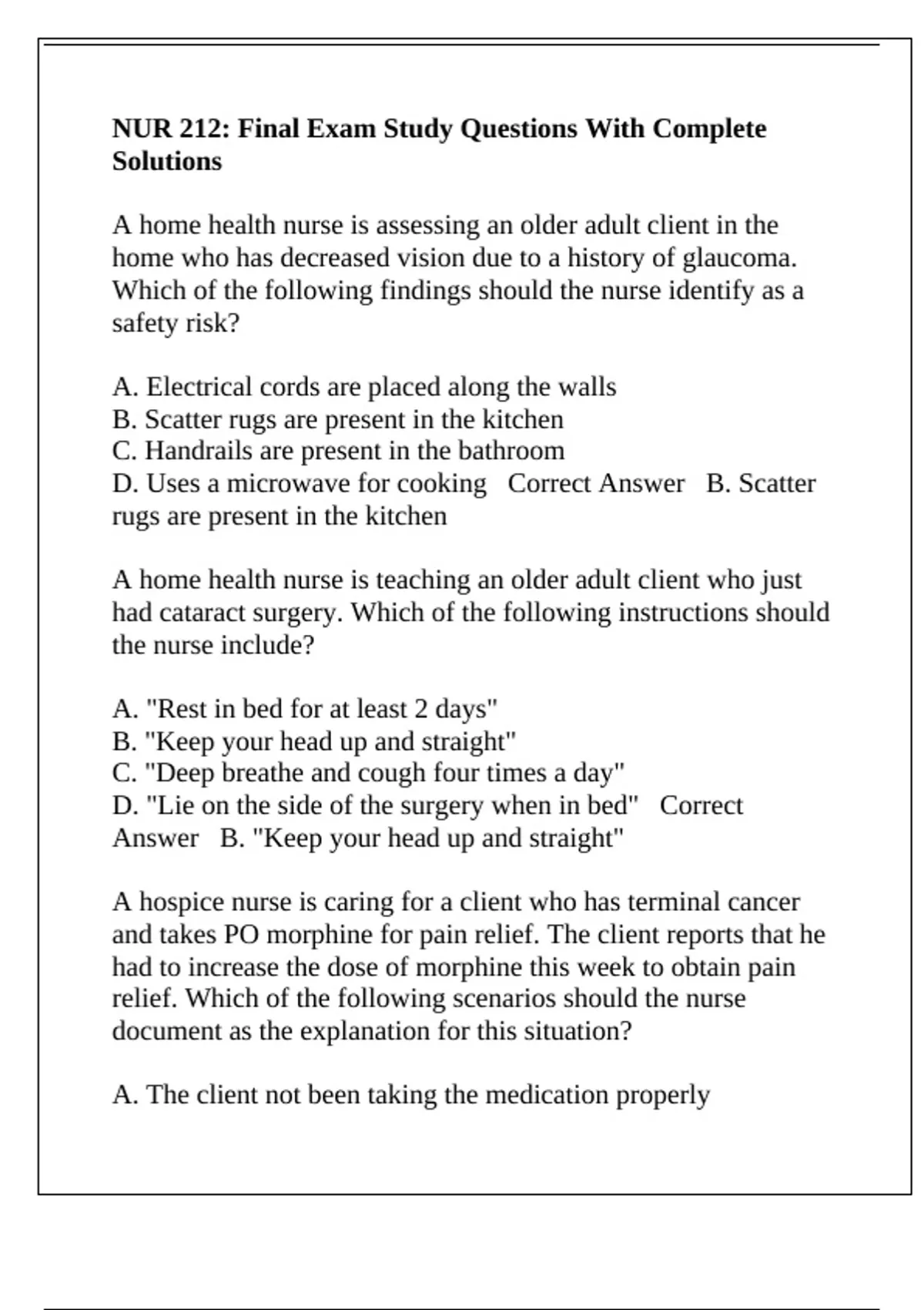 NUR 212: Final Exam Study Questions With Complete Solutions - NUR 212 ...