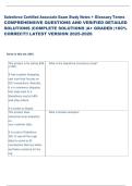 Salesforce Certified Associate Exam Study Notes &plus; Glossary Terms  COMPREHENSIVE QUESTIONS AND VERIFIED DETAILED  SOLUTIONS &vert;COMPLETE SOLUTIONS &vert;A&plus; GRADED &vert;100&percnt;  CORRECT&excl;&excl; LATEST VERSION 2025-2026