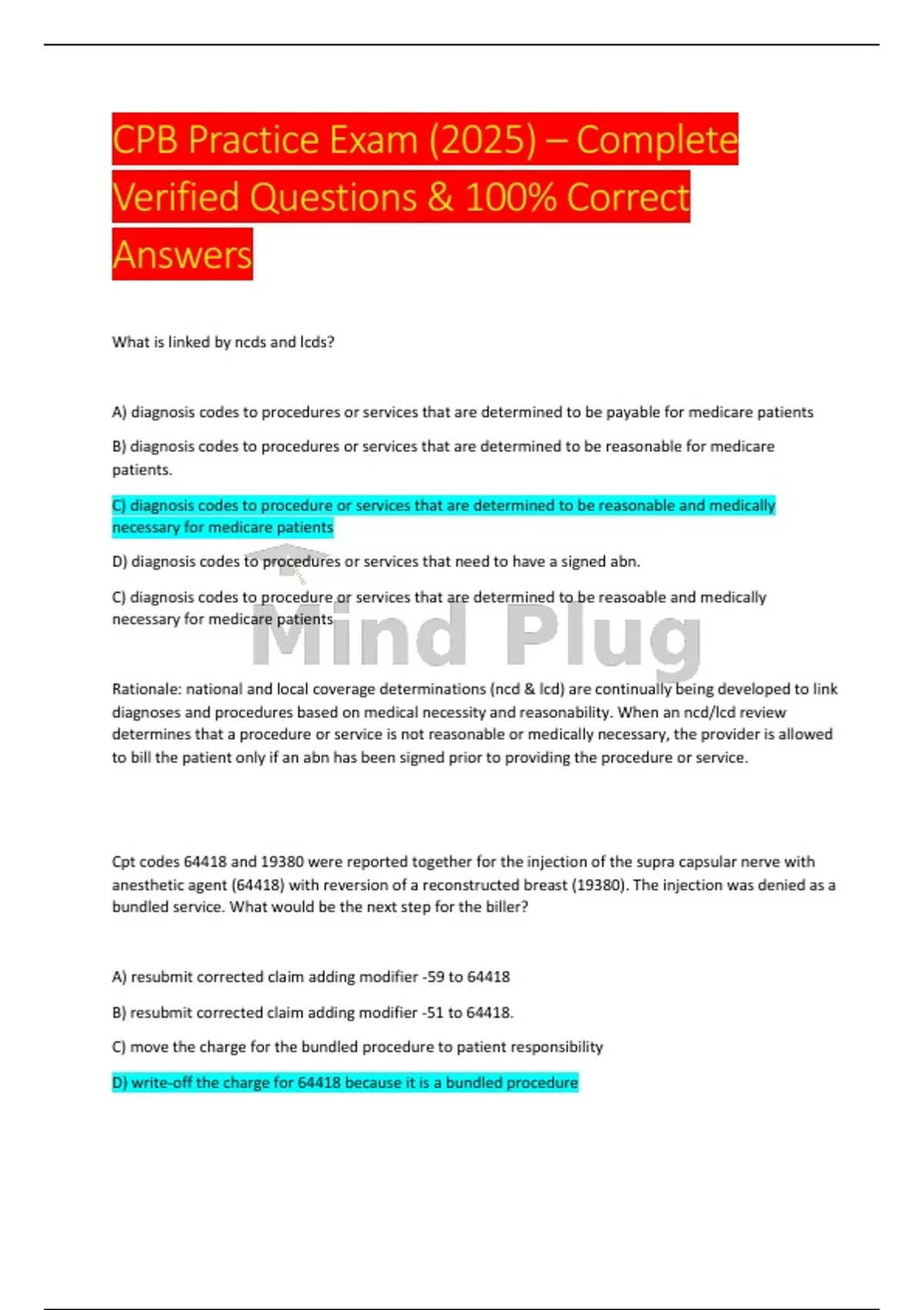 CPB Practice Exam (2025) – Complete Verified Questions & 100% Correct ...
