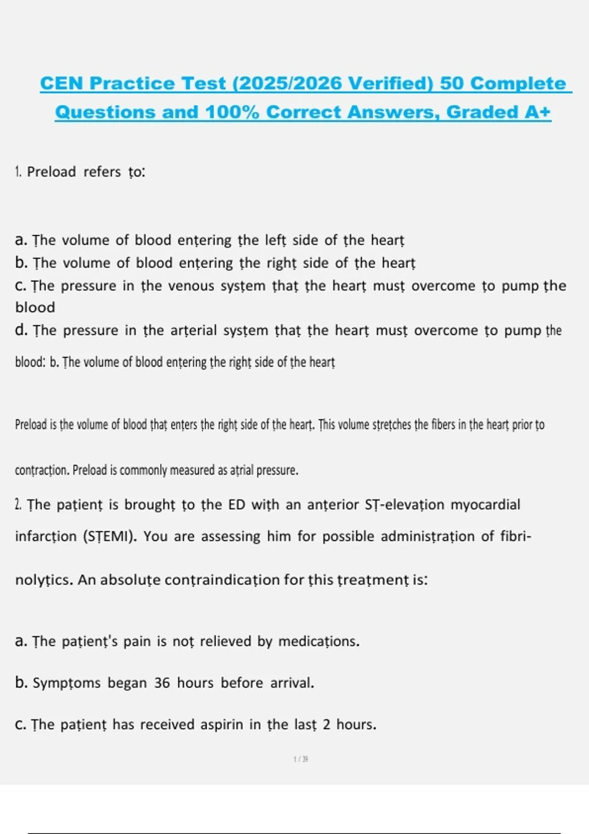 CEN Practice Test (2025/2026 Verified) – 50 Complete Questions and 100% ...