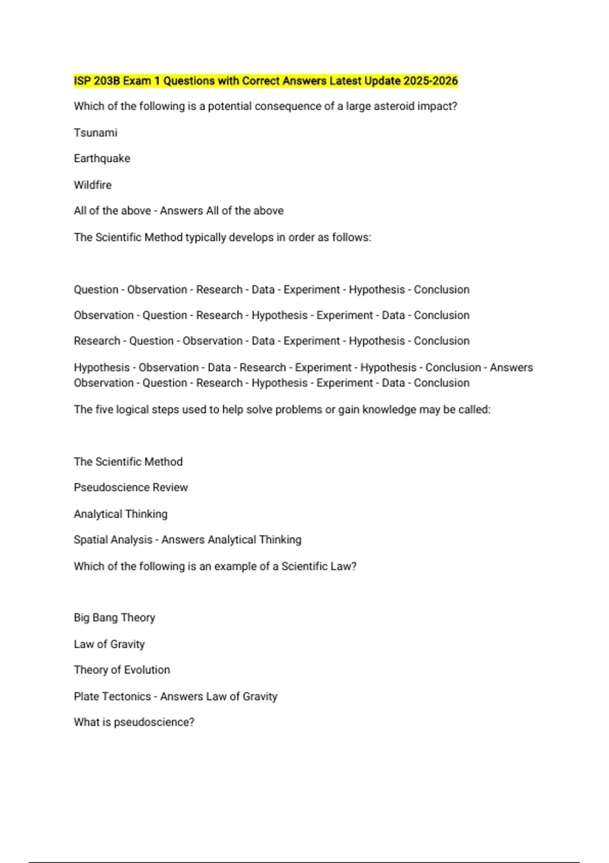 ISP 203B Exam 1 Questions with Correct Answers Latest Update - ISP 203B ...
