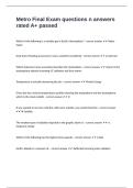 Metro Final Exam questions n answers rated A&plus; passed