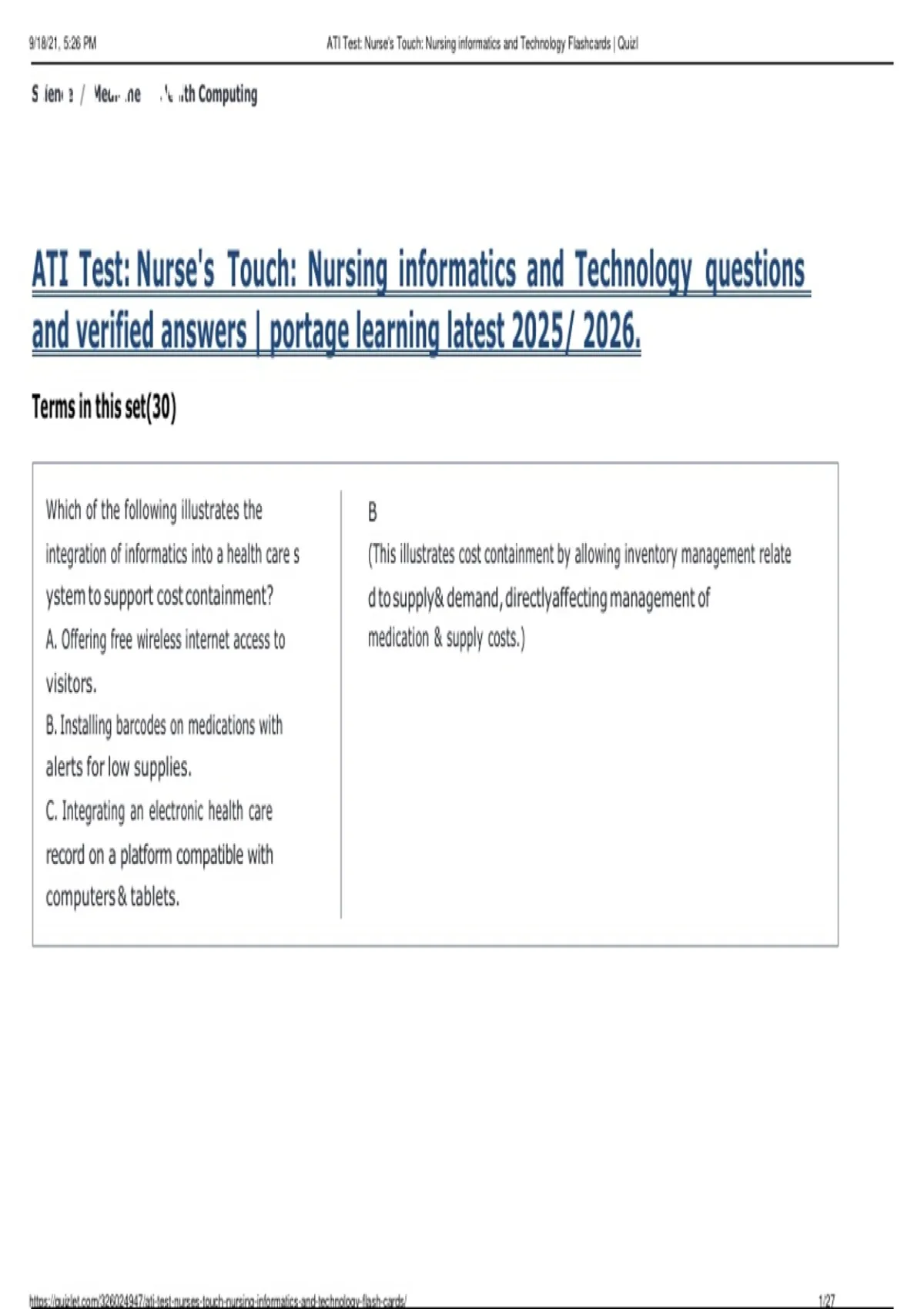ATI Test: Nurse's Touch: Nursing informatics and Technology questions ...