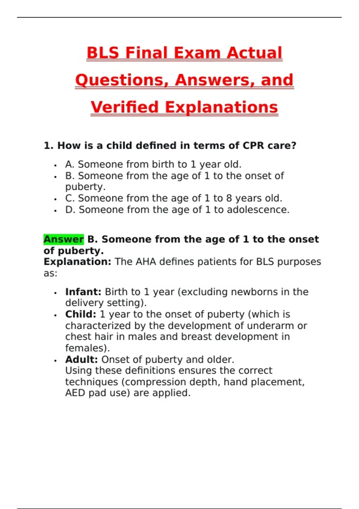 BLS Final Exam Actual (Latest 2025 / 2026 Update) Questions and ...