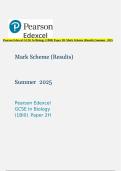 Pearson Edexcel GCSE In Biology &lpar;1BI0&rpar; Paper 2H Mark Scheme &lpar;Results&rpar; Summer  2025