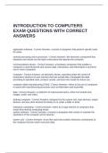 INTRODUCTION TO COMPUTERS EXAM QUESTIONS WITH CORRECT ANSWERS