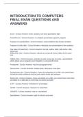 INTRODUCTION TO COMPUTERS FINAL EXAM QUESTIONS AND ANSWERS