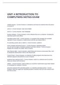 UNIT 4 INTRODUCTION TO COMPUTERS NOTES EXAM QUESTIONS AND ANSWERS &vert; GRADED A