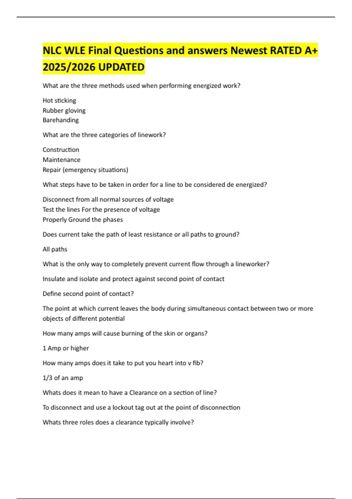 NLC WLE Final Questions and answers Newest RATED A+ 2025/2026 UPDATED ...