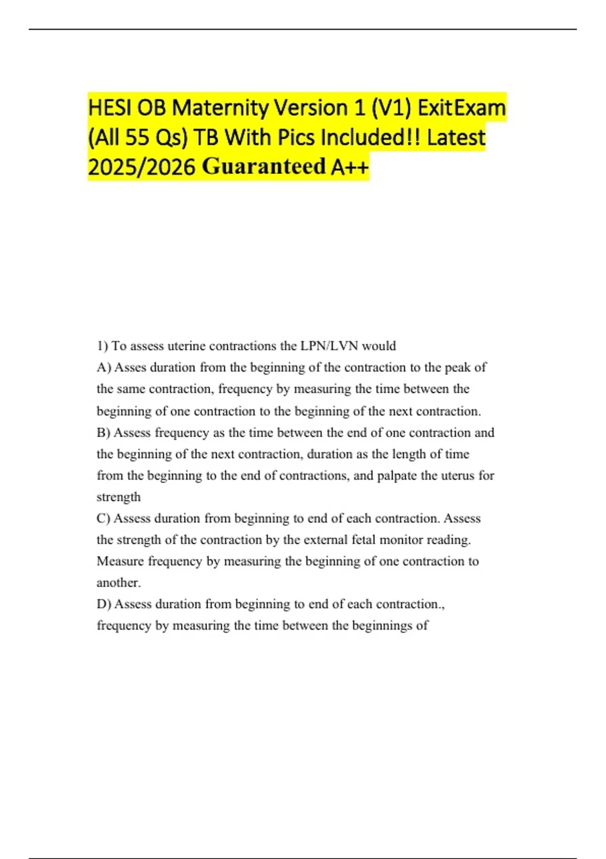 HESI OB Maternity Version 1 (V1) Exit Exam (All 55 Qs) TB With Pics ...