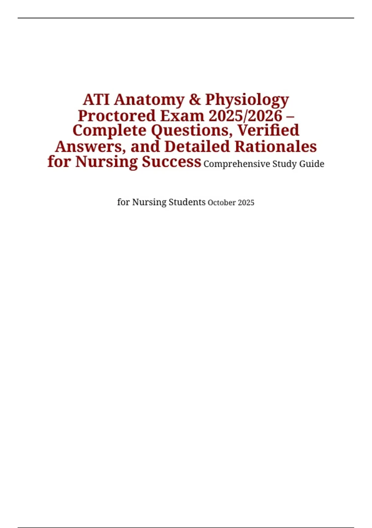 ATI Anatomy & Physiology Proctored Exam 2025/2026 – Complete Questions ...