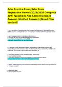 Ache Practice Exam&sol;Ache Exam Preparation Newest 2025&sol;2026 Complete 200&plus; Questions And Correct Detailed Answers &lpar;Verified Answers&rpar; &vert;Brand New Version&excl;&excl;