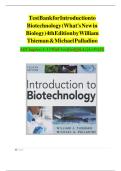 Test Bank for Introduction to Biotechnology, 4th Edition by William Thieman ISBN 9780134650197 Chapter 1-13 | Complete Guide A+