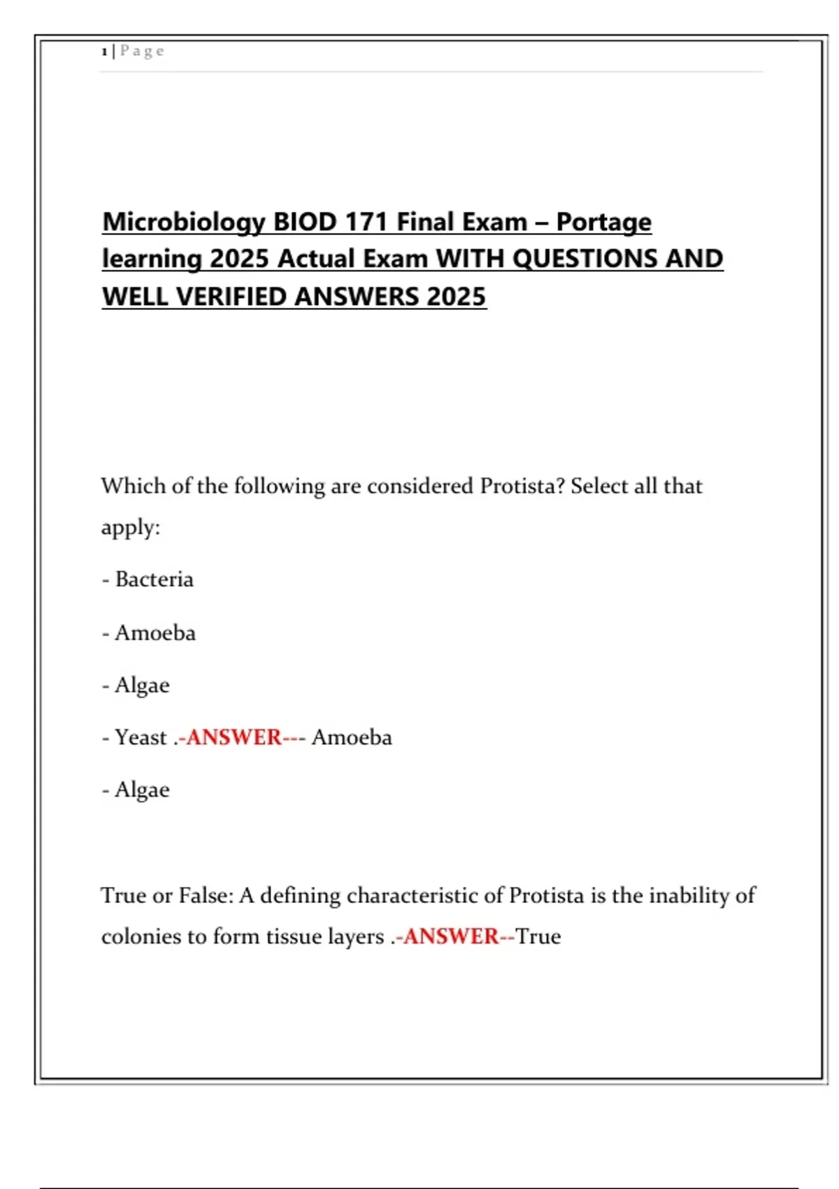Microbiology BIOD 171 Final Exam – Portage Learning 2025 | Verified ...