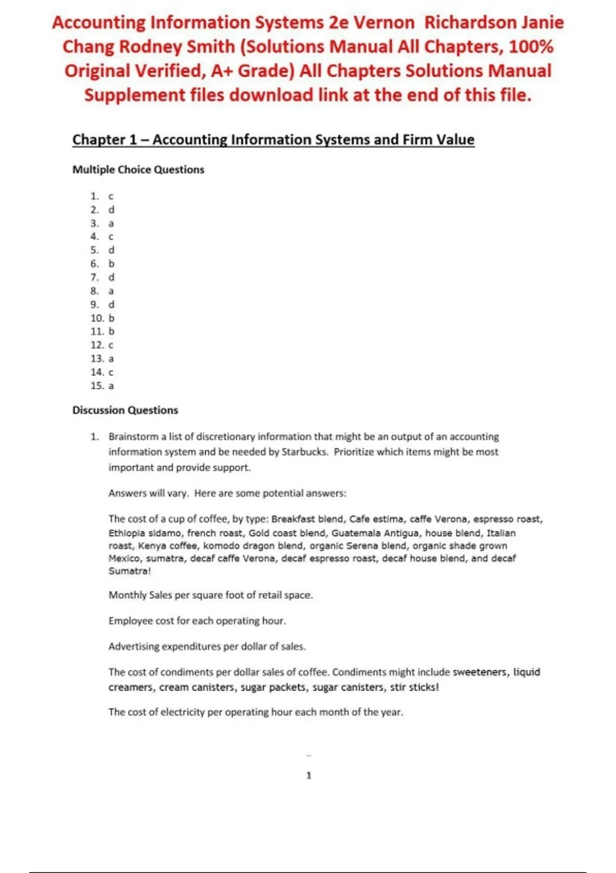 Accounting Information Systems 2nd Edition Solution Manual by Vernon ...