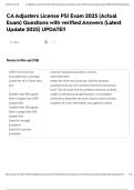 CA Adjusters License PSI Exam 2025 &lpar;Actual Exam&rpar; Questions with verified Answers &lpar;Latest Update 2025&rpar; UPDATE&excl;&excl;
