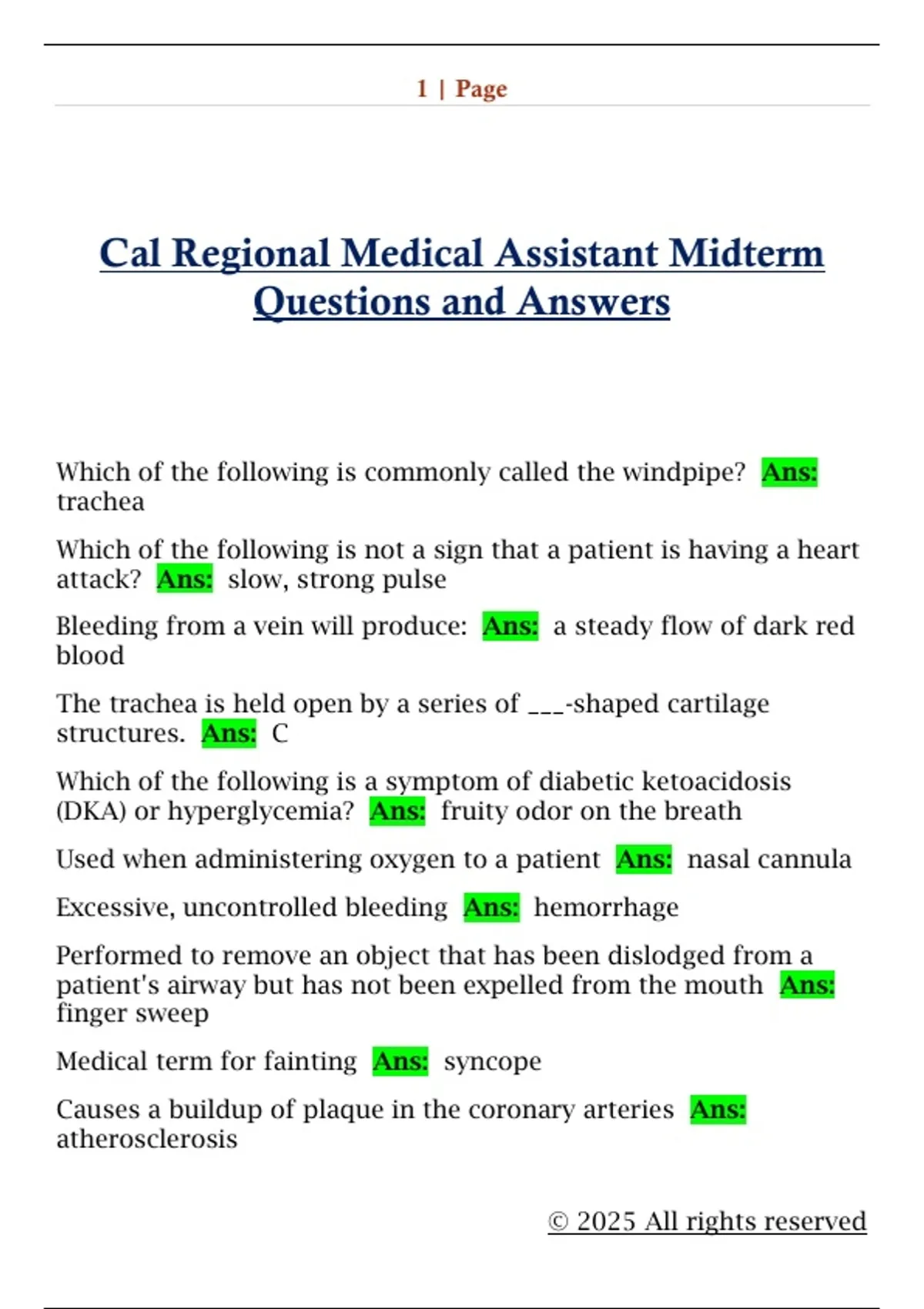 CalRegional MA Final Exam Questions and Answers - Cal regional CMA ...