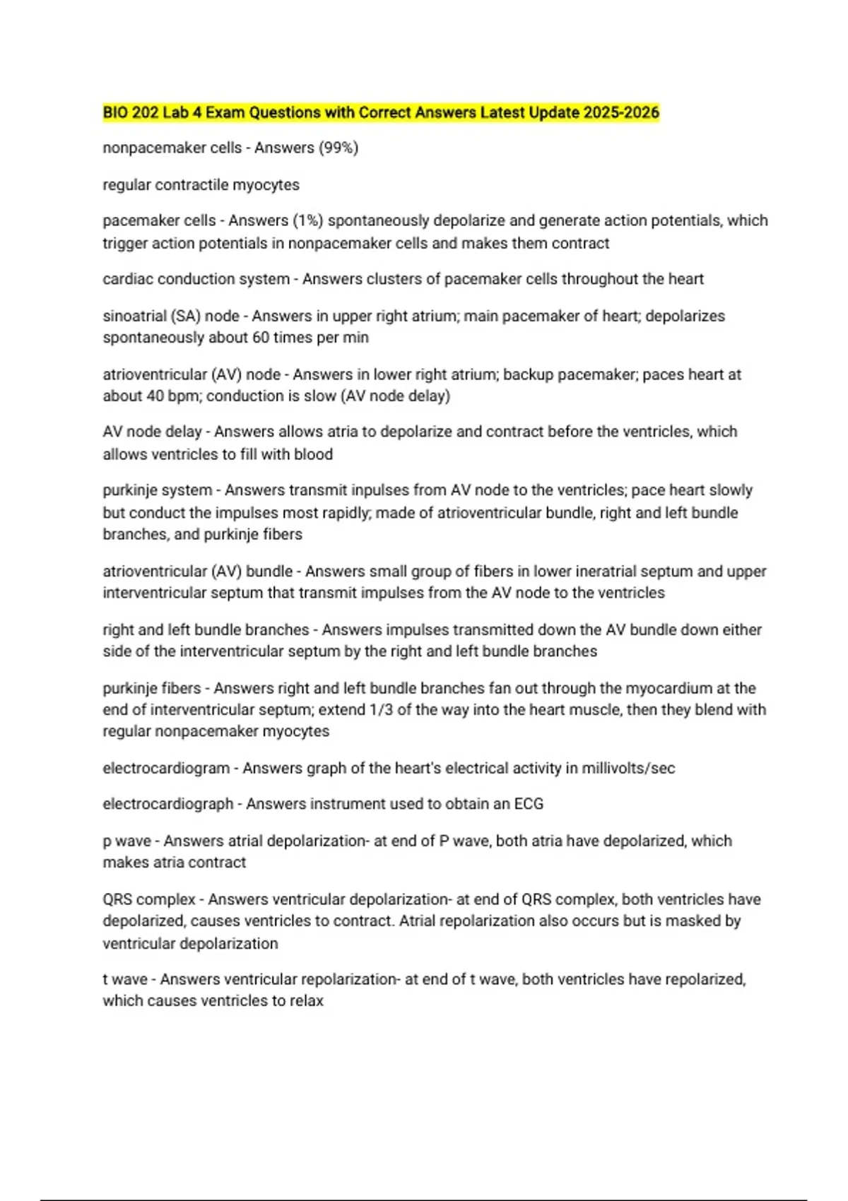 BIO 202 Lab 4 Exam Questions with Correct Answers Latest Update - BIO ...
