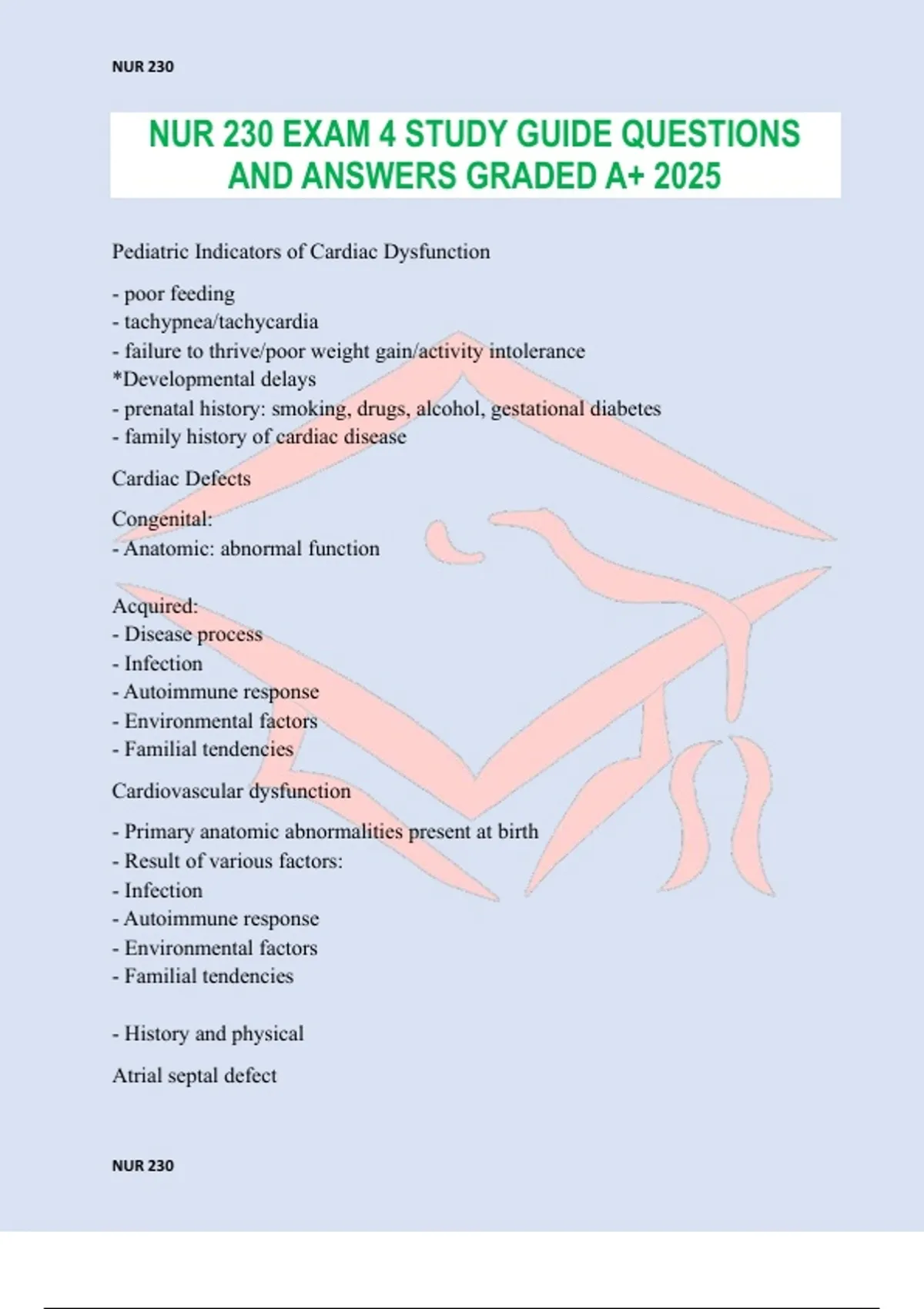 NUR 230 EXAM 4 STUDY GUIDE QUESTIONS AND ANSWERS GRADED A+ 2025 - NUR ...