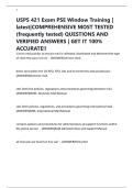 USPS 421 Exam PSE Window Training &vert; latest&vert;COMPREHENSIVE MOST TESTED &lpar;frequently tested&rpar; QUESTIONS AND VERIFIED ANSWERS &vert; GET IT 100&percnt; ACCURATE&excl;&excl;
