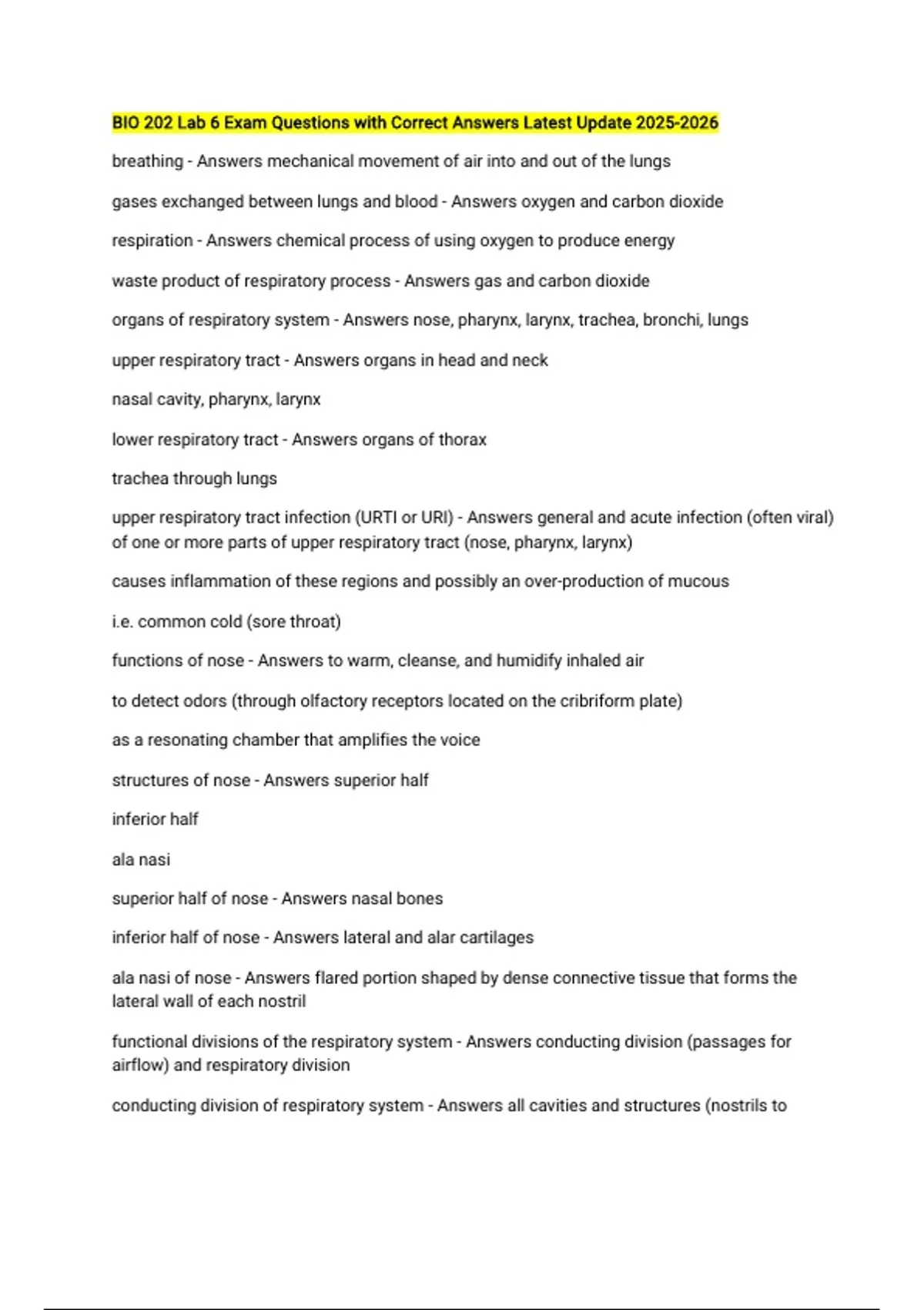 BIO 202 Lab 6 Exam Questions with Correct Answers Latest Update - BIO ...