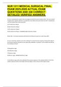 NUR 1211 Medical-Surgical Final Exam 2025&ndash;2026 &vert; Actual Exam Questions with 240 Correct Verified Answers