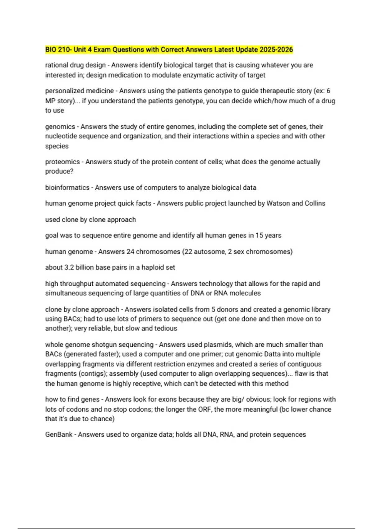 BIO 210- Unit 4 Exam Questions with Correct Answers Latest Update - BIO ...