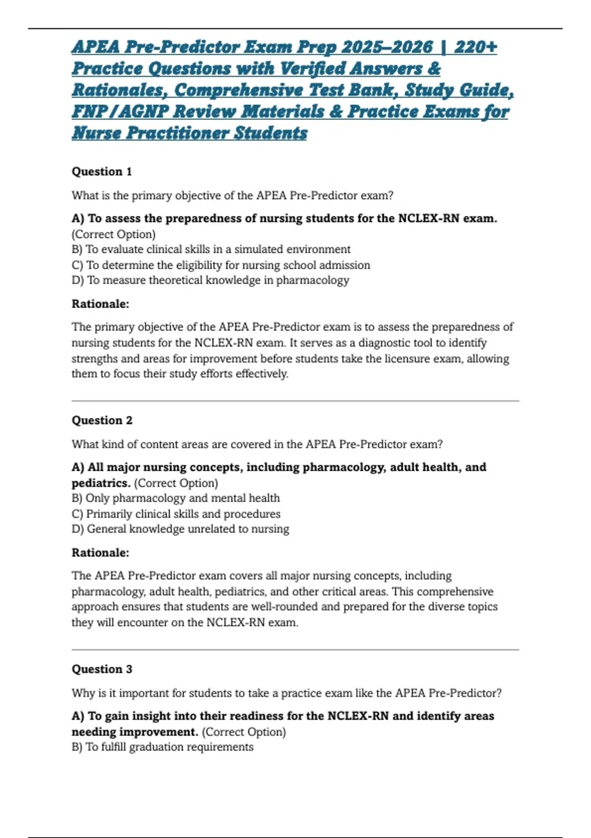 APEA Pre-Predictor Exam Prep 2025–2026 | 220+ Practice Questions with ...