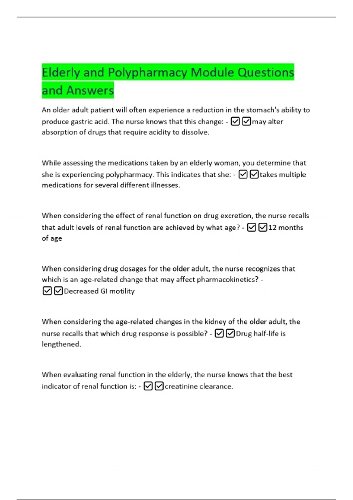 Polypharmacy Module Elderly and Polypharmacy Module Questions and Answers - Polypharmacy ...