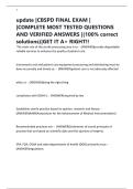 update &vert;CBSPD FINAL EXAM &vert; &vert;COMPLETE MOST TESTED QUESTIONS AND VERIFIED ANSWERS &vert;&lpar;100&percnt; correct solutions&rpar;&vert;GET IT A&plus; RIGHT&excl;&excl;