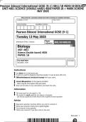 Pearson Edexcel International GCSE &lpar;9&ndash;1&rpar; 4B11&sol;1B 4SD0&sol;1B BIOLOGY UNIT&colon;4BI1 SCIENCE &lpar;DOUBLE AARD&rpar; 4SD0 PAPER 1B &plus; MARK SCHEME MAY 2025