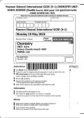 Pearson Edexcel International GCSE &lpar;9&ndash;1&rpar; CHEMISTRY UNIT&colon; 4CHH1 SCIENCE &lpar;Double Award&rpar; 4SD0 paper&colon; ICR QUESTION PAPER &plus;MARK SCHEME MAY 2025