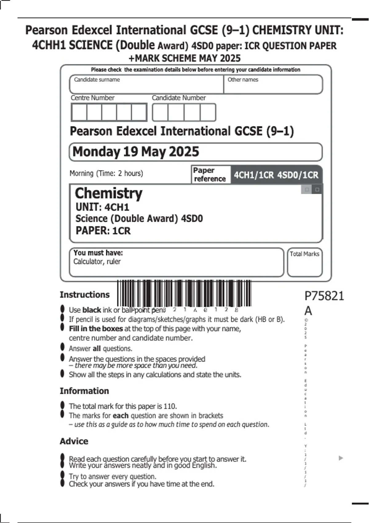 Pearson Edexcel International GCSE (9–1) CHEMISTRY UNIT: 4CHH1 SCIENCE ...