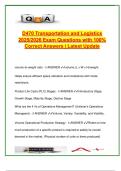 D470 &ndash; Transportation and Logistics &vert; 120 Solved Exam Questions on SCM&comma; Warehousing&comma; Forecasting&comma; Trade Compliance