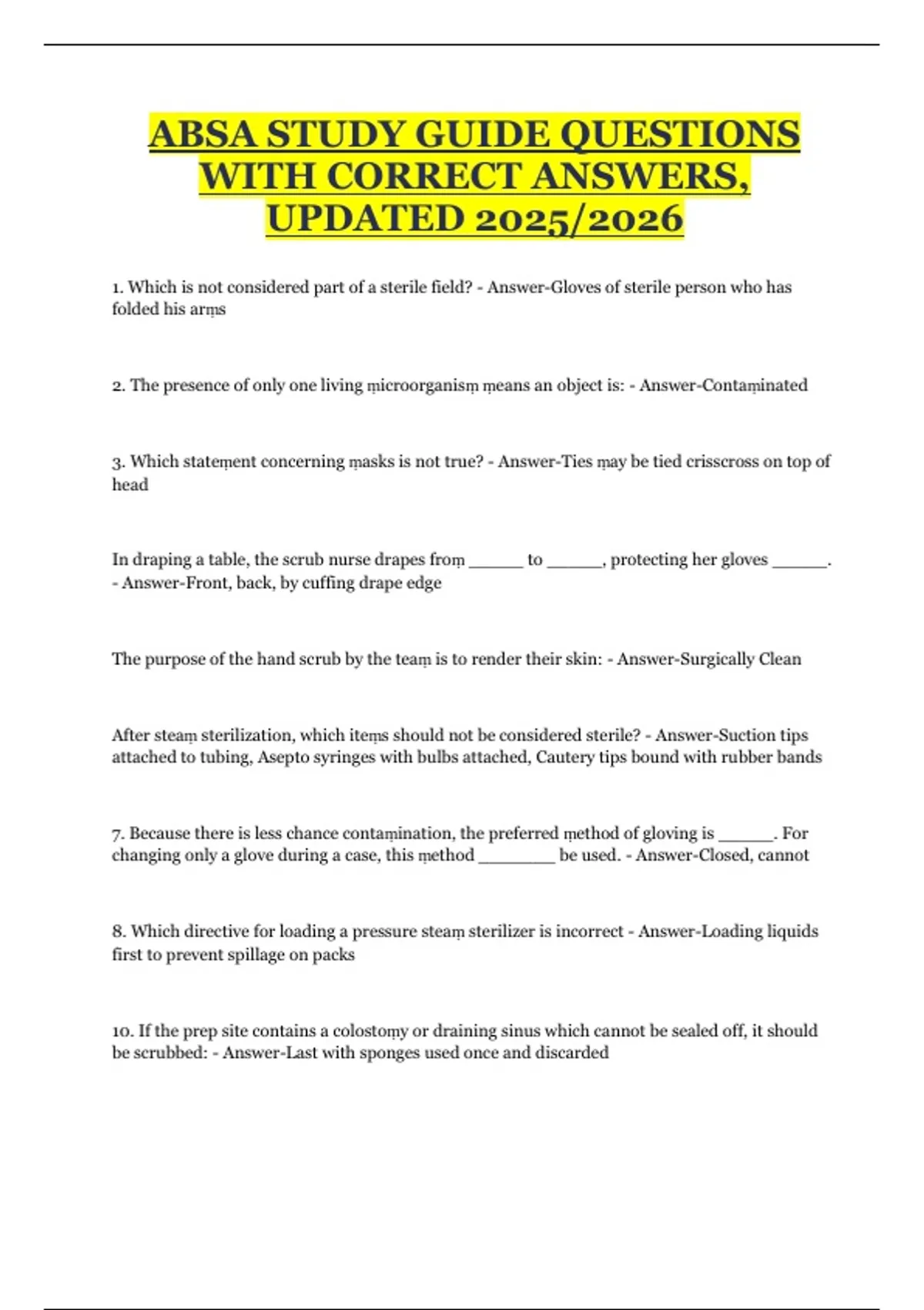 ABSA Study Guide – Questions with Correct Answers (Updated 2025/2026 ...