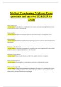 Medical Terminology &ndash; Midterm Exam with Verified Questions and Correct Answers