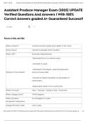 Assistant Produce Manager Exam &lpar;2025&rpar; UPDATE Verified Questions And Answers &vert; With 100&percnt; Correct Answers graded A&plus; Guaranteed Success&excl;&excl;