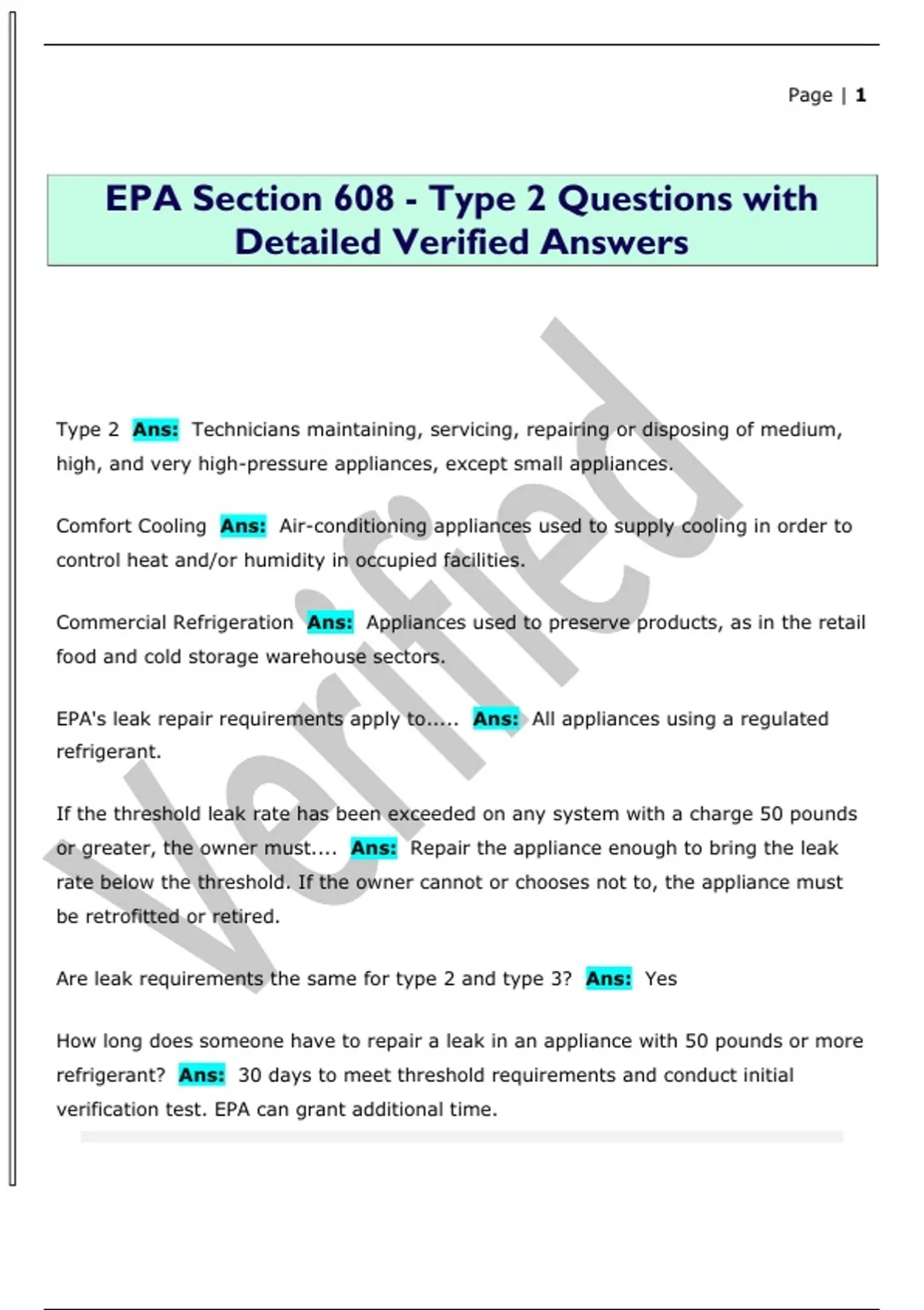 EPA Section 608 - Type 2 Questions with Detailed Verified Answers - EPA ...