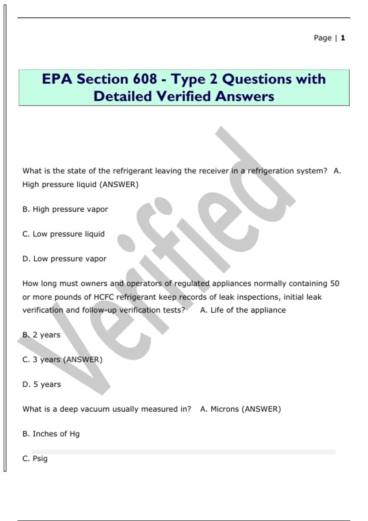 EPA Section 608 - Type 2 Questions with Detailed Verified Answers - EPA ...