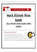 Mark Klimek Blue Book NCLEX Study Guide &lpar;ALL&rpar; 2000 Terms &vert; Verified 2025 &vert; Complete Notes&comma; Mnemonics & Rationales