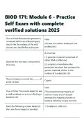 BIOD 171 Module 6 - Practice Self Exam with complete verified solutions 2025&period;