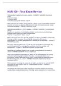 NUR 100 - Final Exam Review Questions and Answers Best rated A&plus; Guaranteed Success Latest Update