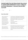 Mental Health First Aid Study Guide fully solved & updated 2025-2026&lpar;latest version verified for accuracy&rpar; &lpar;Questions &plus; Answers&rpar; Solved 100&percnt; Correct&excl;&excl;